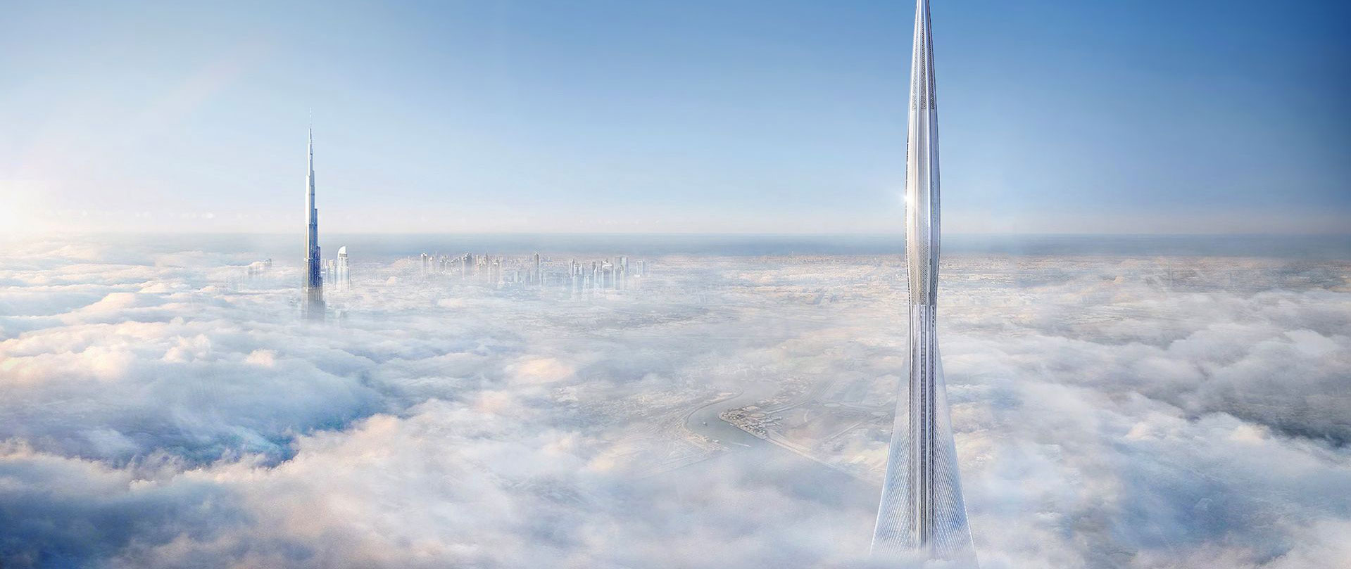 Dubai tower above the clouds